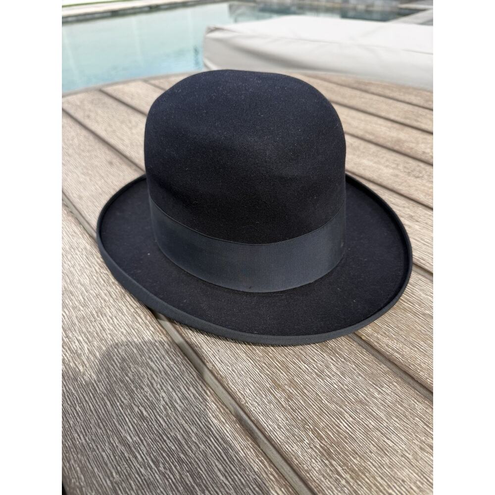 Vintage 1940s Adam Executive quality Black Fur Felt Homburg Hat 7 1/8 Bowler - Picture 2 of 9